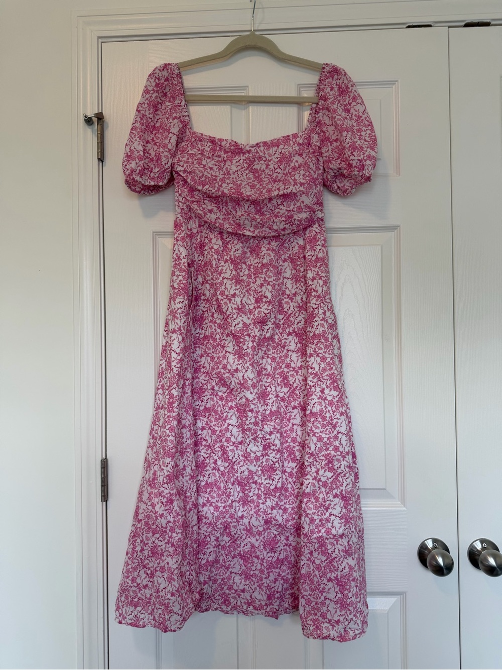 OPT Pink Floral Puff-Sleeve Midi Dress